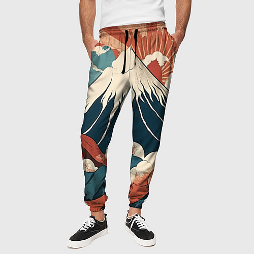 Мужские брюки Ретро Фудзияма / 3D-принт – фото 3