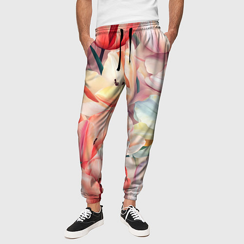 Мужские брюки Разноцветные пастельные тюльпаны - паттерн / 3D-принт – фото 3