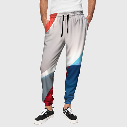 Мужские брюки Абстракция белый синий красный / 3D-принт – фото 3