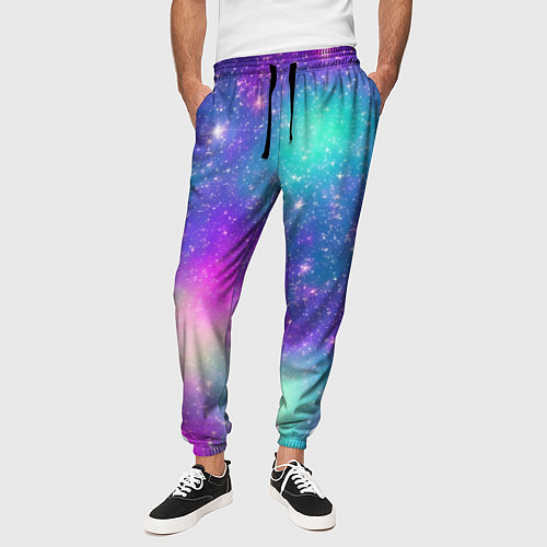 Мужские брюки Яркий розово-голубой космос / 3D-принт – фото 3