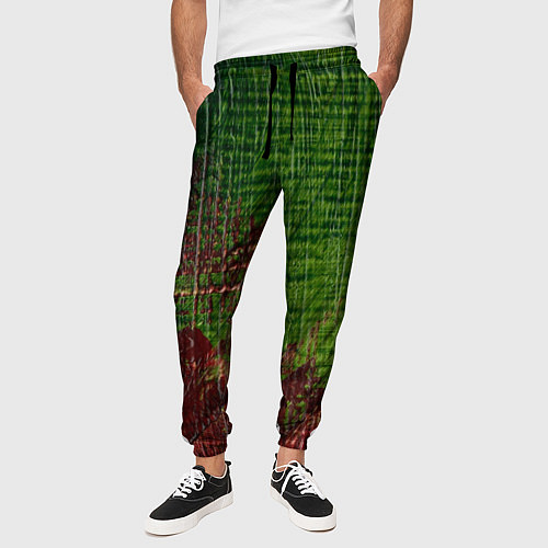Мужские брюки Зелёная и бордовая текстура / 3D-принт – фото 3