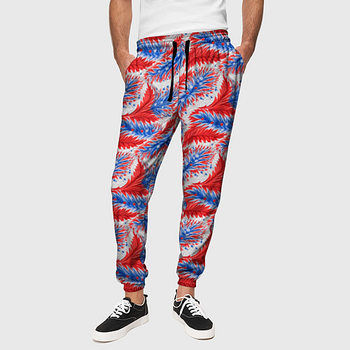 Мужские брюки Белые синие красные узоры / 3D-принт – фото 3