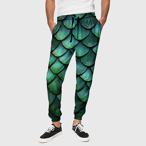Мужские брюки Чешуя зелёного дракона / 3D-принт – фото 3