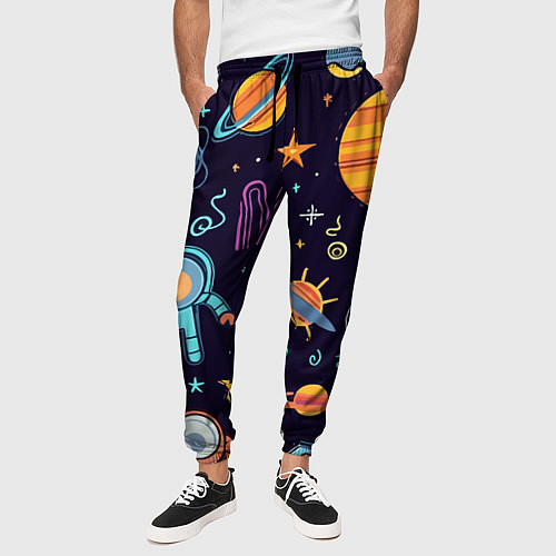 Мужские брюки Яркий космический паттерн / 3D-принт – фото 3
