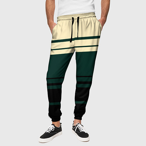 Мужские брюки Полосы зелёный / 3D-принт – фото 3