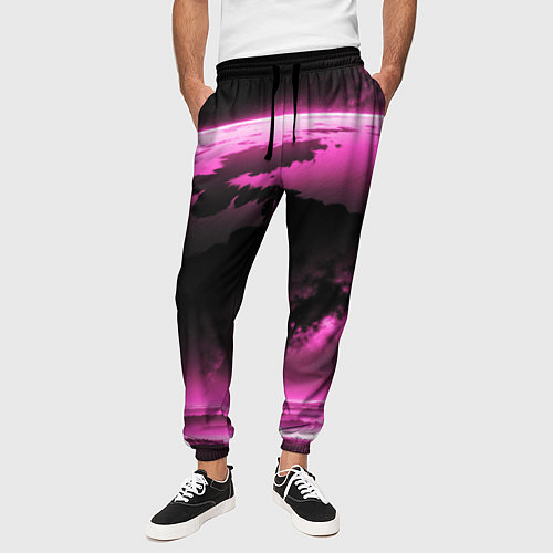 Мужские брюки Сай фай пейзаж в черно розовых тонах / 3D-принт – фото 3