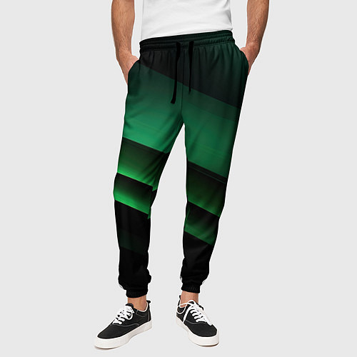 Мужские брюки Черно зеленые полосы / 3D-принт – фото 3
