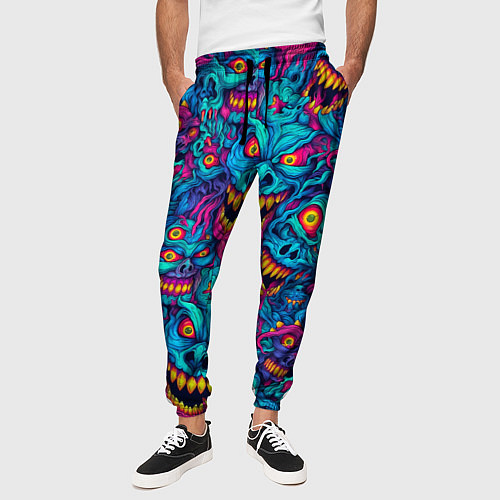 Мужские брюки Неоновые монстры - graffiti art style pattern / 3D-принт – фото 3