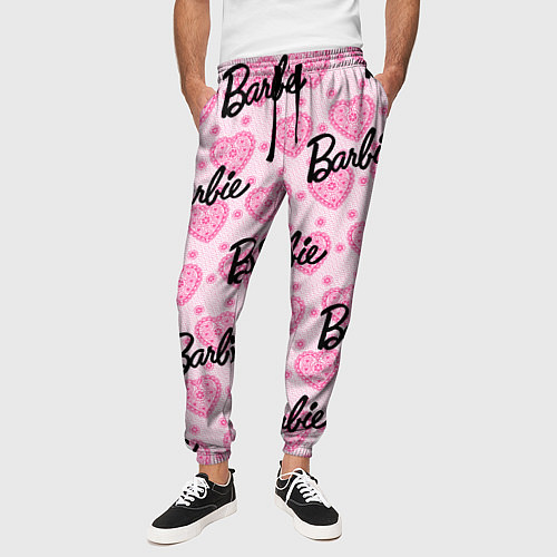 Мужские брюки Логотип Барби и розовое кружево / 3D-принт – фото 3