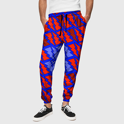 Мужские брюки Ретро молнии красно-синие / 3D-принт – фото 3