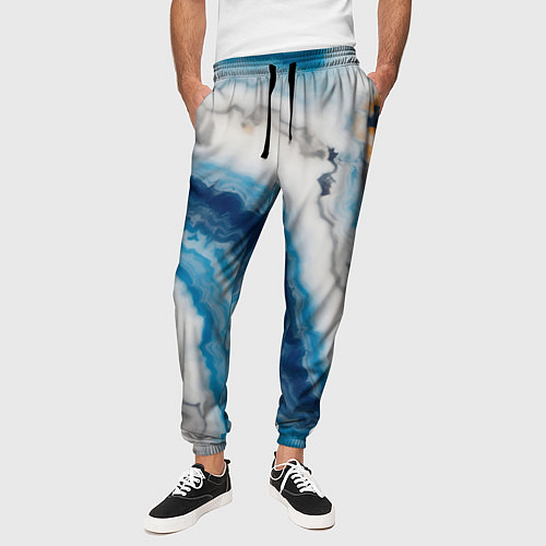 Мужские брюки Узор волна голубой океанический агат / 3D-принт – фото 3