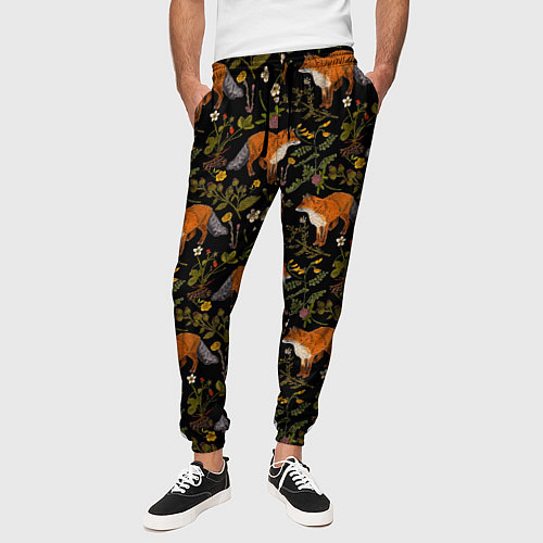 Мужские брюки Лисы и цветы / 3D-принт – фото 3