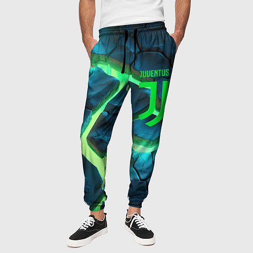Мужские брюки Ювентус разлом зеленых плит / 3D-принт – фото 3