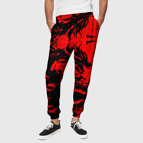 Мужские брюки Черный дракон на красном небе / 3D-принт – фото 3