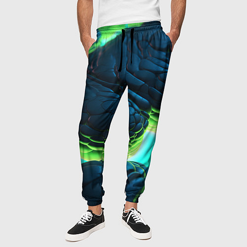 Мужские брюки Зеленые объемные плиты / 3D-принт – фото 3