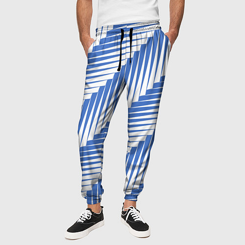 Мужские брюки Голубая белая диагональ / 3D-принт – фото 3