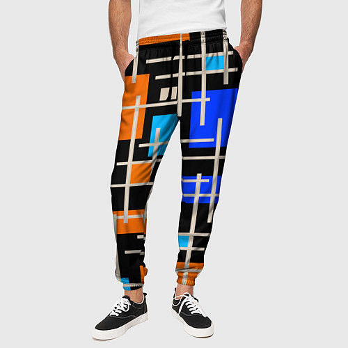 Мужские брюки Разноцветная прямоугольная абстракция / 3D-принт – фото 3
