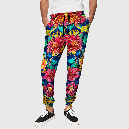 Мужские брюки Зеркальный цветочный паттерн - мода / 3D-принт – фото 3