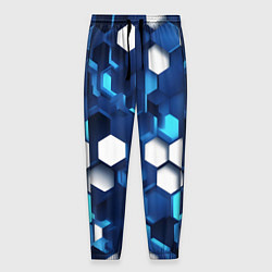 Брюки на резинке мужские Cyber hexagon Blue, цвет: 3D-принт