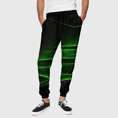 Мужские брюки Green lines abstract / 3D-принт – фото 3