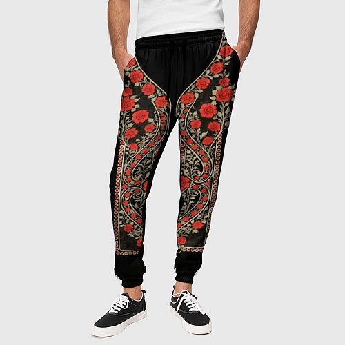 Мужские брюки Растительный цветочный орнамент - красные розы на / 3D-принт – фото 3