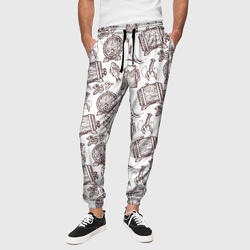 Мужские брюки Паттерн с деревянной кружкой в стиле крафт / 3D-принт – фото 3