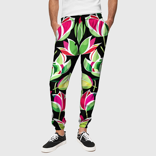 Мужские брюки Зеркальный паттерн из тюльпанов - мода / 3D-принт – фото 3