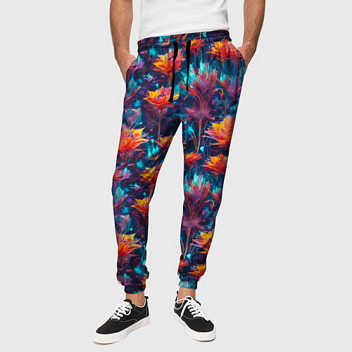 Мужские брюки Футуристические цветы узор / 3D-принт – фото 3