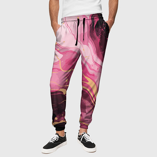 Мужские брюки Абстрактный черно-розовый мраморный узор / 3D-принт – фото 3