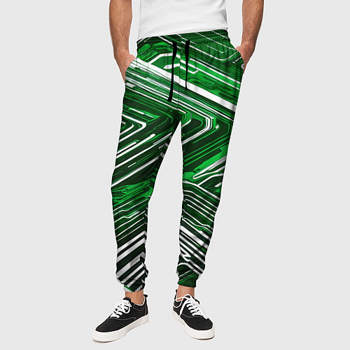 Мужские брюки Кибер линии Зелёный-белый / 3D-принт – фото 3
