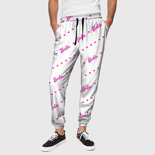 Мужские брюки Барби паттерн - логотип и сердечки / 3D-принт – фото 3