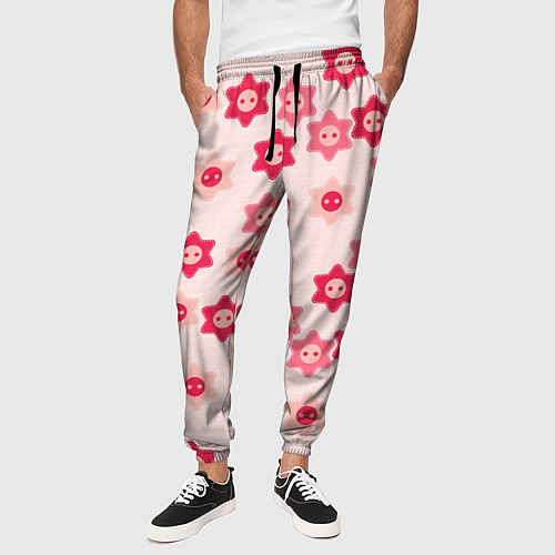 Мужские брюки Розовые цветочные пуговицы / 3D-принт – фото 3