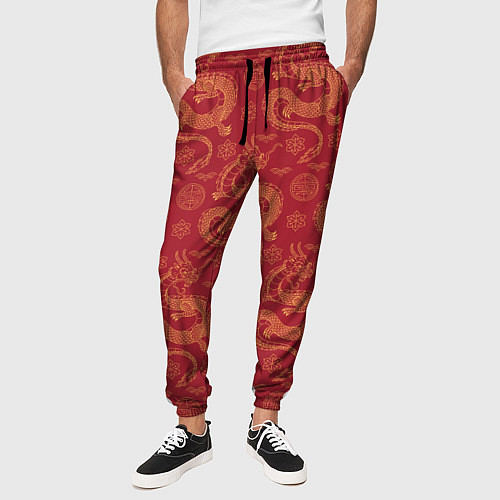 Мужские брюки Dragon red pattern / 3D-принт – фото 3