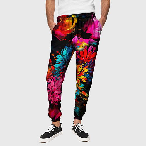 Мужские брюки Краски и цветы / 3D-принт – фото 3