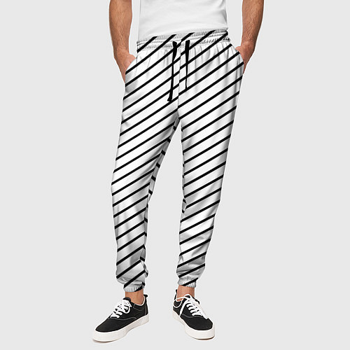 Мужские брюки Черно-белые полосы паттерн / 3D-принт – фото 3