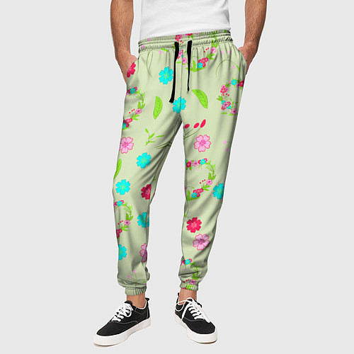 Мужские брюки Цветы и веточки - венок / 3D-принт – фото 3