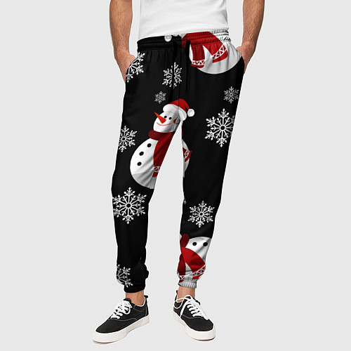 Мужские брюки Снеговички в зимних шапочках со снежинками / 3D-принт – фото 3