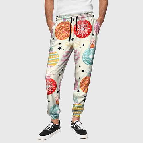 Мужские брюки Разноцветные новогодние шары / 3D-принт – фото 3