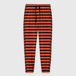 Брюки на резинке мужские Полосатый красно-оранжевый и чёрный, цвет: 3D-принт
