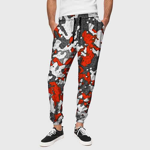 Мужские брюки Абстракция серо-красная / 3D-принт – фото 3