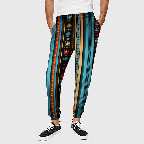 Мужские брюки Этнический паттерн в вертикальную полоску / 3D-принт – фото 3