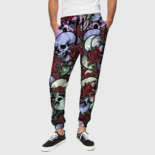 Мужские брюки Череп с розами паттерн / 3D-принт – фото 3