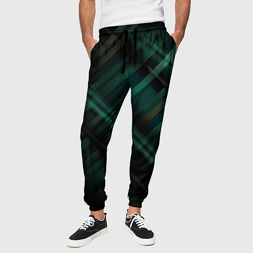 Мужские брюки Тёмно-зелёная шотландская клетка / 3D-принт – фото 3