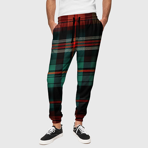 Мужские брюки Красно-зелёная шотландская клетка / 3D-принт – фото 3