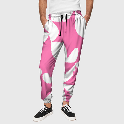 Мужские брюки Бело-розовая абстрактная композиция / 3D-принт – фото 3