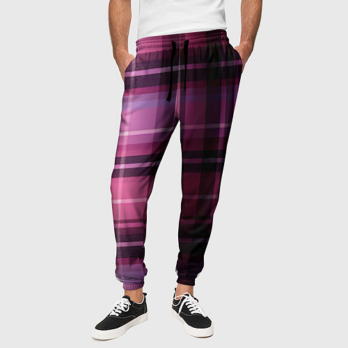 Мужские брюки Фиолетовая шотландская клетка / 3D-принт – фото 3