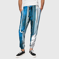 Брюки на резинке мужские Киберпанк полосы белый и синий, цвет: 3D-принт — фото 2
