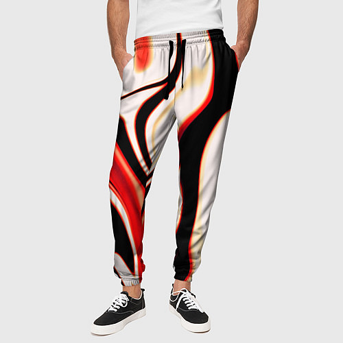 Мужские брюки Абстракция разлитые краски бежевый красный и чёрны / 3D-принт – фото 3
