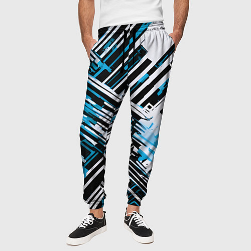 Мужские брюки Киберпанк линии белые и синие / 3D-принт – фото 3