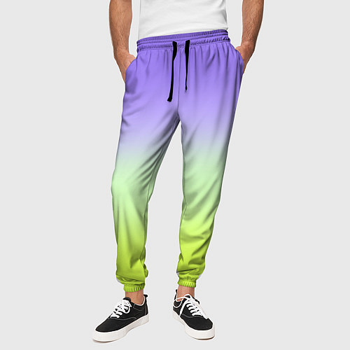 Мужские брюки Фиолетовый мятный и желто-зеленый градиент / 3D-принт – фото 3